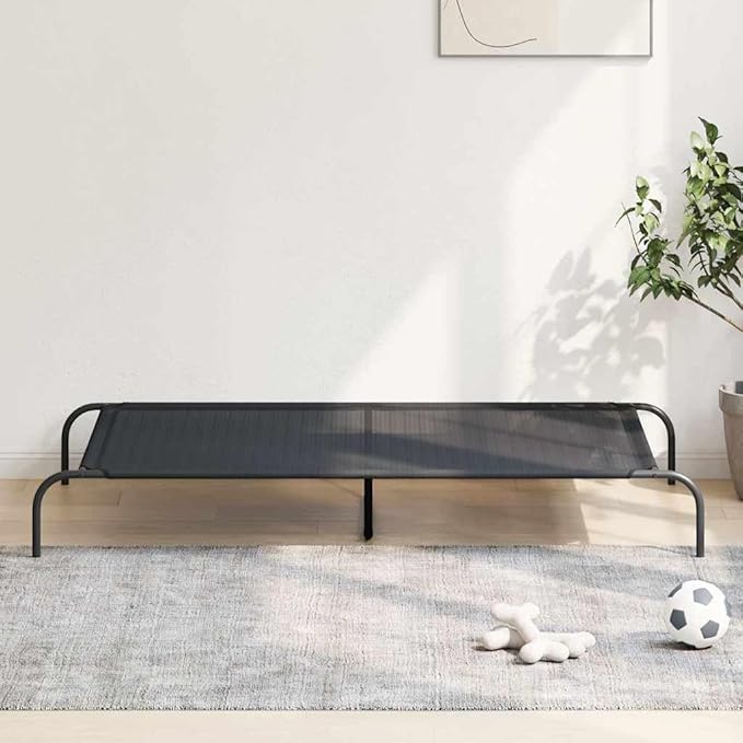 XXL Elevated Dog Bed, Portable Raised Pet Cot for Large Breeds, Breathable Textilene Mesh, Durable Powder-Coated Steel Frame, Indoor Outdoor Cooling Bed, 59.1 x 35.4 Inch, Black