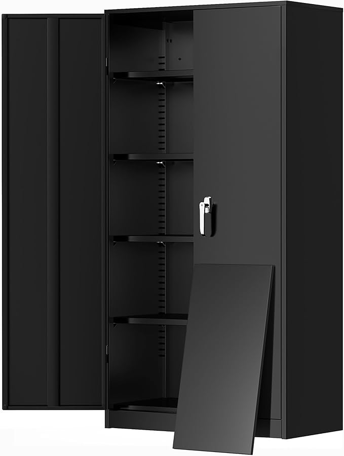 Greenvelly Metal Garage Storage Cabinet, 72” Lockable Storage Cabinet with Adjustable Shelves, Steel Tool Organizer for Home Office, Garage, School, Classroom(36" W x 18" D)
