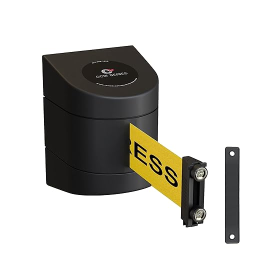 Crowd Control Warehouse - CCW Series WMB-230 Magnetic Wall Mount Retractable Belt Barrier - 30 Foot Belt, Yellow with"Cleaning in Progress" Black Letters Belt with Black ABS Case