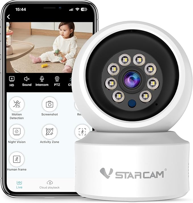 VSTARCAM WiFi Camera Indoor Wireless, 1080P with 5X Zomm, 360° Pan-Tilt, Color Night Vision, Motion Detection, Real-time Alerts, 2-Way Audio, Works with Alexa, Cloud & SD Card Storage(up to 256GB)