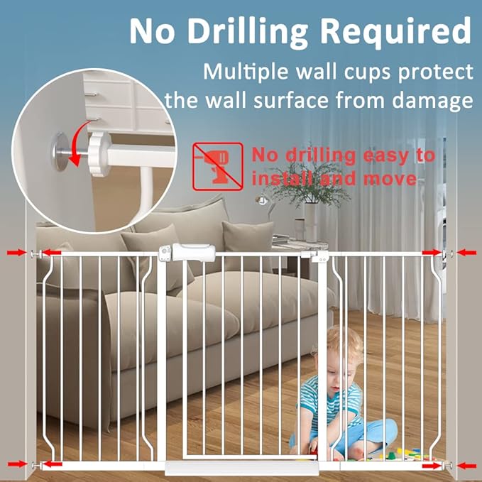 Extra Wide Long Baby Gates 62-67 Inch Stairs Doorways Pet Dog gate Indoor Outdoor Pressure Mount No Drill Walk Through Safety Child Gate