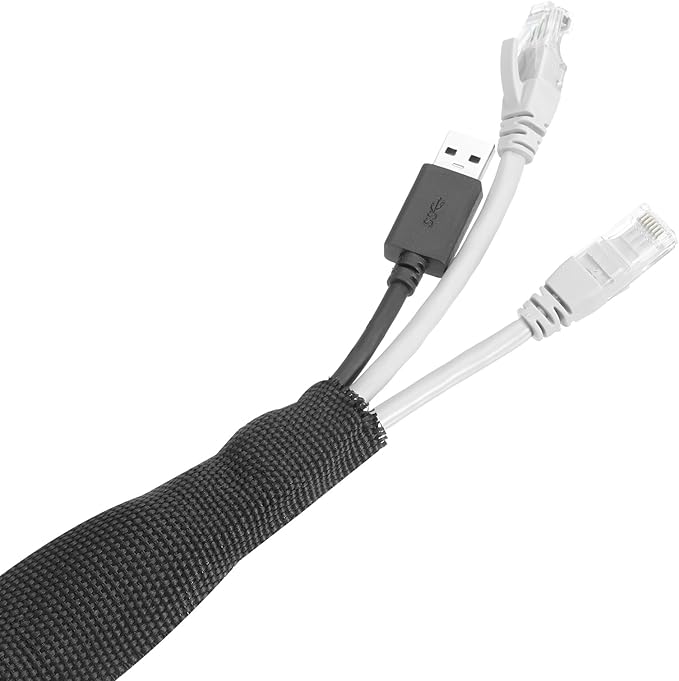 MECCANIXITY Braided Cable Sleeves Heat Shrinkable Fabric Sleeving, 5/8" 10ft Black 2:1 Ratio Heat Shrinkable Cord Protector for Harness Cable, Network Cable Protection, Cable Management
