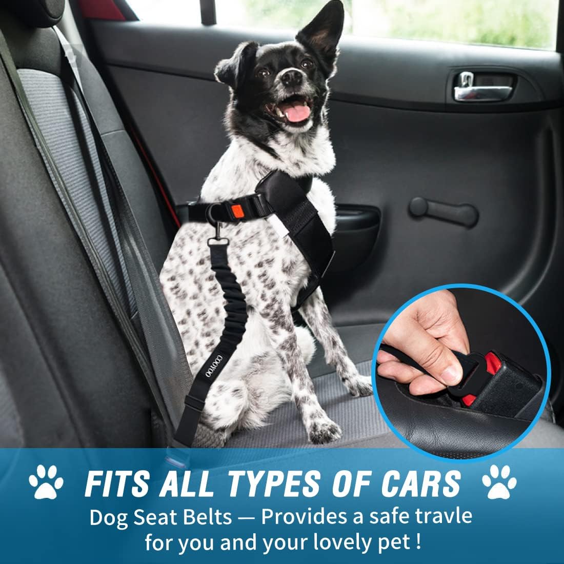 COOYOO Dog Seat Belt,3 Piece Set Retractable Dog Car Harness Adjustable Seat Belt for Vehicle Nylon Pet Safety Seat Belts Heavy Duty & Elastic