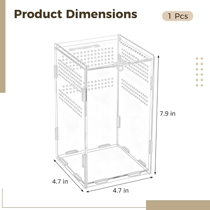 Acrylic Reptile Enclosure, 4.7x4.7x7.9 Inch Vivarium Terrarium for Gecko, Frogs, Fully Transparent Habitat with Optimal Ventilation, Front Opening Door for Easy Access