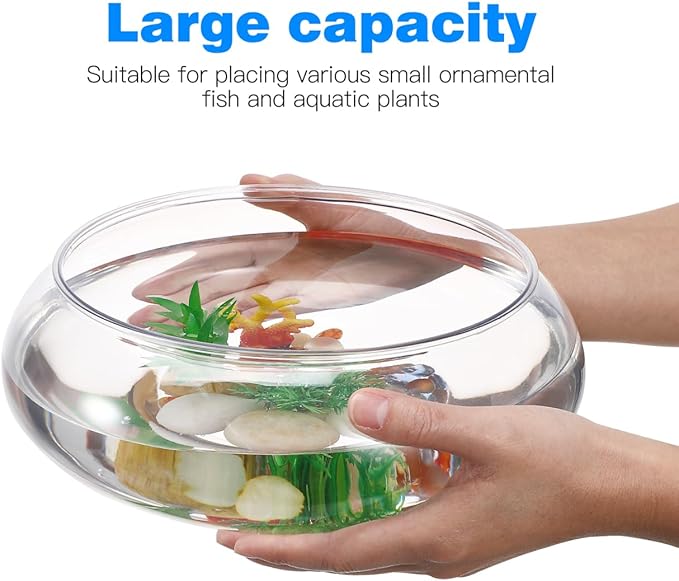 HANABASS Clear Fish Bowl Vase - Wide Mouth Bubble Bowl - Shallow Planter - Terrarium Fish Bowl - Aquatic Plant Pot - Hydroponic Planter Table Centerpiece, 9.5X 9.5X 3.9 Inch, for Office Home Decor