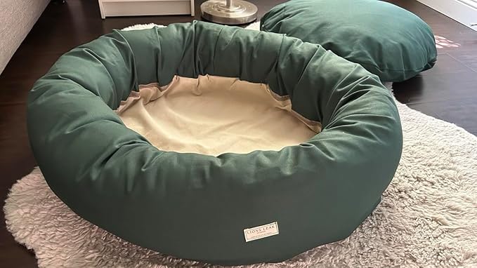 Organic Cotton Canvas Dog Bed: Removable Cover, Natural Fill - Made in USA (Sage Green, X Large 42" x 8" inches)