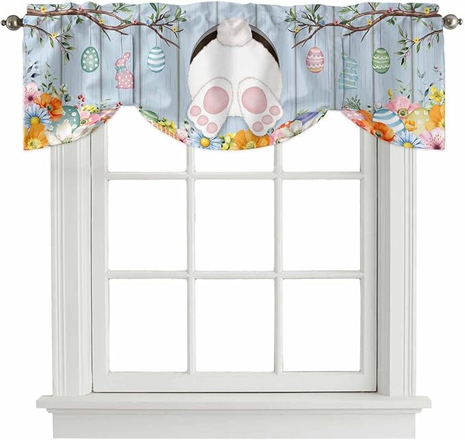 Easter Tie Up Valance Curtains for Windows, Kitchen Curtains Window Shades