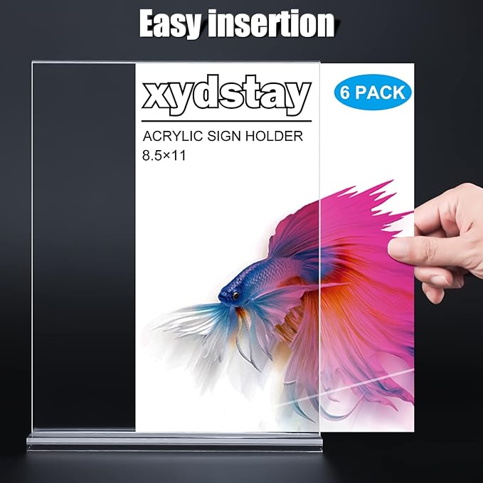 6pack Acrylic Sign Holder 8.5 X 11, Vertical T Shape Clear Plastic Menu Holder, Unbreakable Table Sign for Restaurant, Office, School, Store and Home Use