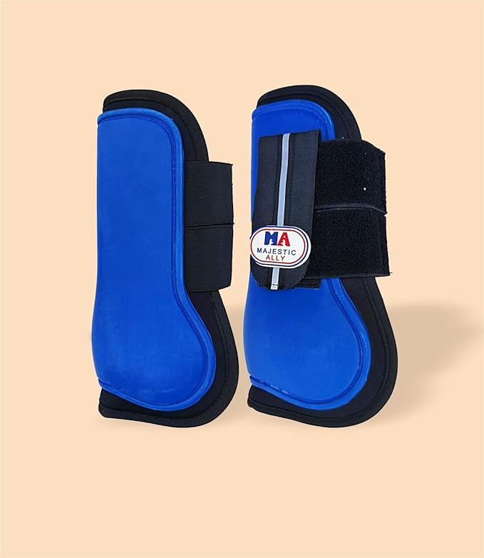 Majestic Ally Horse Leg Protection Fetlock and Tendon Boots Set, PU Shell, Neoprene Lining, Hook and Loop Closures, Multiple Colors and Sizes