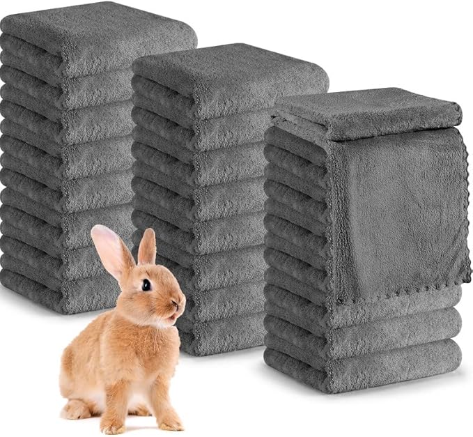 Newwiee 24 Pcs Guinea Pig Fleece Bedding Blankets Bulk Washable Small Animal Fleece Cage Liners Pet Wash Cloth Sleeping Mat Cover for Hamster Chinchilla Rabbit Hedgehog(13.8 x 29.5 Inch,Gray)