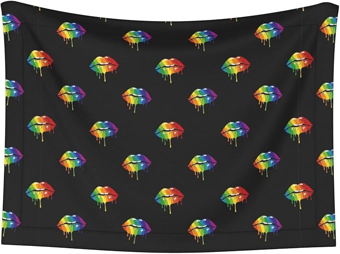 Reversible Pet Blanket for Easy Cleaning Maintenance, LGBT Gay Homosexual Lesbian Rainbow Lips Pride, Double Sided Plush Dot Design Means Double Use Between Washes for Convenience