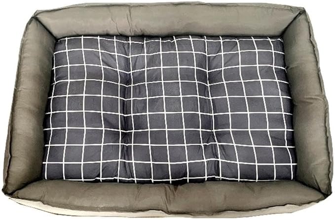 Pemberly Row Grey Fabric Checker Dog Bed, Polyester Synthetic Fibers, Gray with White Lines, Soft and Comfy Small Pet Bed, Anti-Leak Bottom, Lightweight Travel-Friendly Design