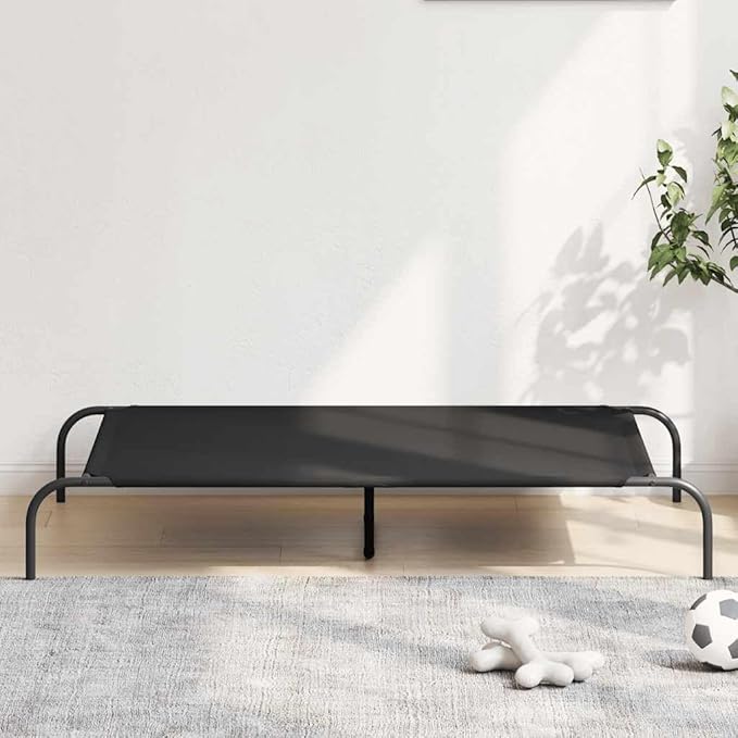 Elevated Dog Bed for Large Breeds, Raised Pet Cot with Breathable Oxford Fabric and Durable Powder-Coated Steel Frame, Indoor Outdoor Cooling Bed for Dogs up to 90 lbs, Black