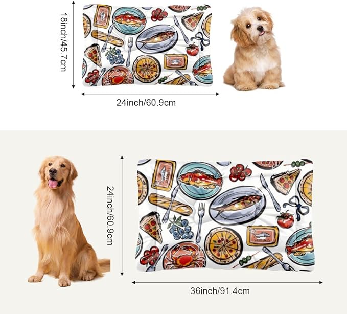 Colorful Sea Food Dog Beds and Furniture Crate Mats for Dog Cages Bed Pads Small Bed for Crate Washable Non-Slip Cushion Soft and Comfortable Pet Washable Pet Mat Cushions Indoor Outdoor 36X24 Inch