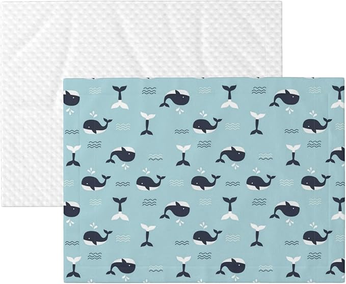 Double Sided Pet Mat for Dog Bed Topper Cat Blanket Furniture Protector, Whale in Ocean Pattern, Reversible Plush with Tactile Dot Pattern for Style Change