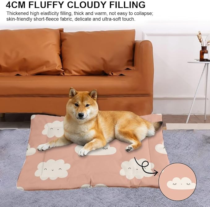 Cute Pink Clouds Dog Beds and Furniture Dog Kennel Mats for Crates Kennel Pads for Crates Washable Medium Crate Bed Washable Non-Slip Bed Crate Mats Pillow Dogs Indoor Outdoor 24X18 Inch