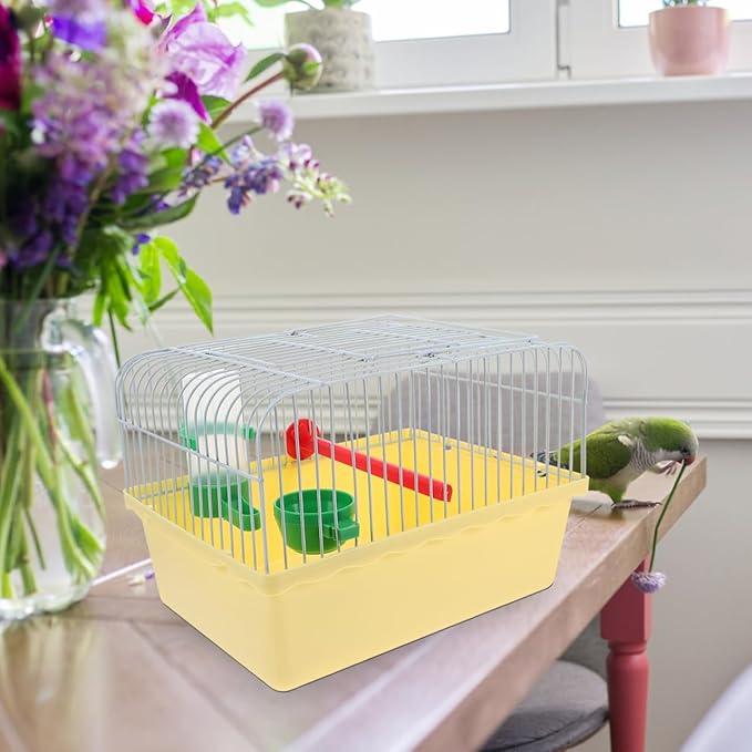 Small Bird Travel Cage:Portable Small Bird cage with Parrot Feeder Cups & Standing Perch for Parakeets Lovebirds Parrotlets