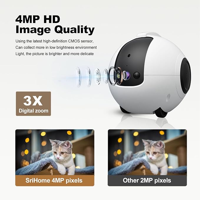 1080P HD Moving Pet Camera Two Way Audio Pet Camera 10000mAh Battery Pet Monitoring Camera Remote APP Control Camera with Night Vision Interactive Cat Camera Companion Robot