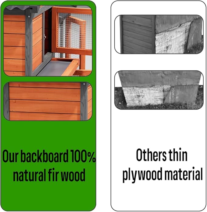 Chicken Coop, Chicken Run,Small Wooden Duck Coop Outdoor 2-Tier Hen House All Weather Used Poultry Quail Cage Rabbit Pet Hutch House with Ramp for Small Animals Outside (Brown with Black)