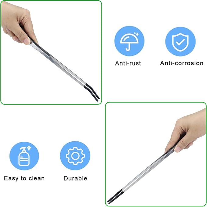 2Pcs Reptile Feeding Tong with Rubber Tip Aquarium Tweezers Stainless Steel Straight Curved Feeding Tong Long Handle Terrarium Feeder Tool for Tank Lizards Bearded Dragon Spider Snake