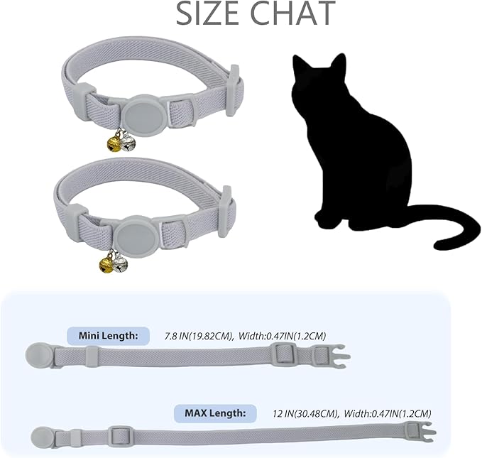 Breakaway Cat Collar with Bell, Safety Buckle Kitten Collar, Elastic Strech Quick Release, Adjustable Lightweight Collars for Girl Boy Cats, Pet Supplies, Accessories, Gifts Gray