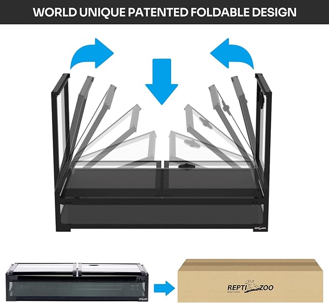 REPTI ZOO 50 Gallon Tempered Glass Reptile Large Terrarium Tank with Black PVC Back Panel Reptile Terrarium 36"x18"x18" Easy Folding