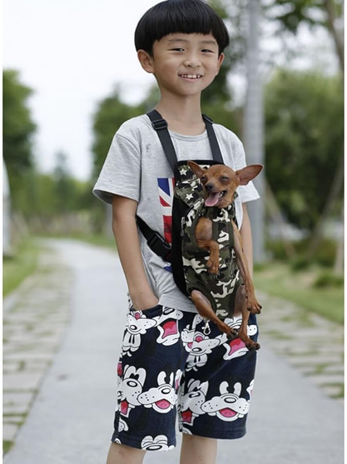 Pet Dog Puppy Cat Carrier Five Holes Backpack Double Shoulder Straps Canvas Cotton Front Chest Backpack Bag (Leopard, Large)