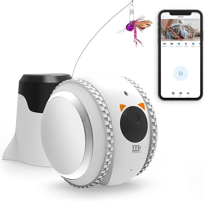 MOONBACK Indoor Cat Camera with Phone APP, 2-Way Audio Move Freely WiFi Wireless Pet Camera Robot for Dogs and Cats, Auto-Recharging, Privacy Protection