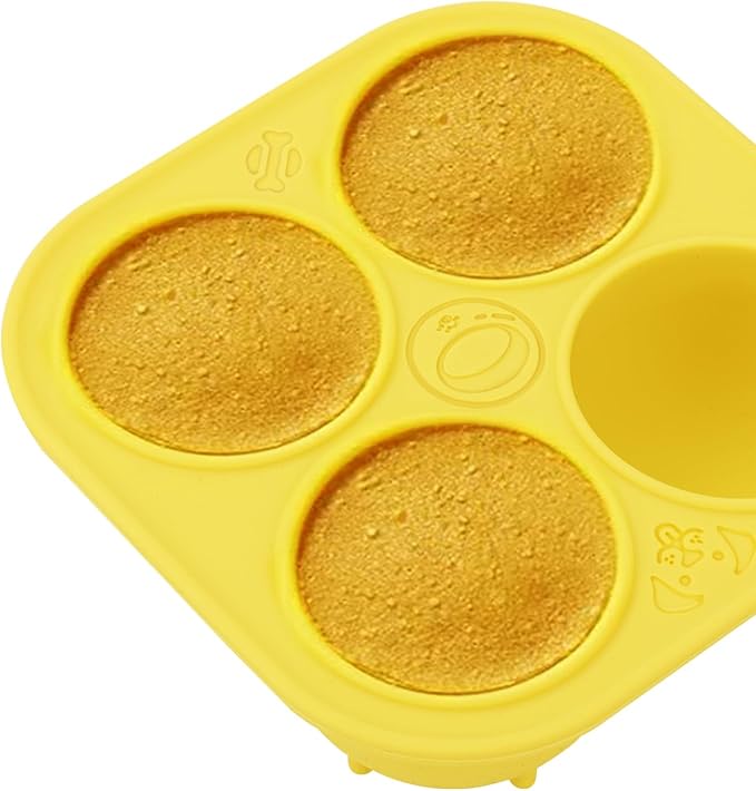 Silicone Dog Treats Molds for Large Dog Toy, 4 Cavities Reusable Treat Tray for Freezing Puppy Mold for Making Snack Easy to Release (Yellow)