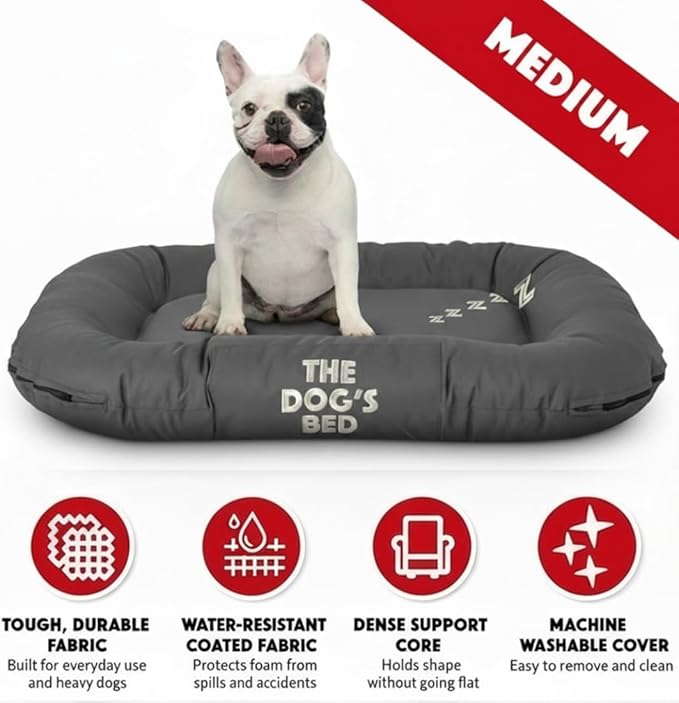 The Dog’s Bed Waterproof Dog Bed for Medium Dogs, Grey – Durable Washable Dog Bed for Indoor & Outdoor Use, Tough Oxford Fabric, Removable Cover, Crate Kennel Car Travel Bed