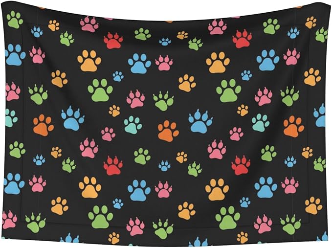 Double Sided Pet Mat for Dog Bed Topper Cat Blanket Furniture Protector, Pink Red Blue Green Dog Pug Paws, Reversible Plush with Tactile Dot Pattern for Style Change