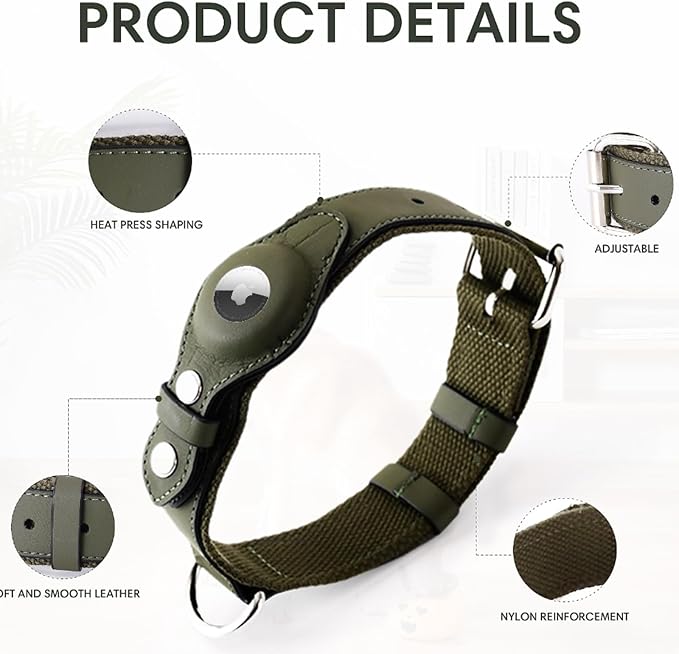 AirTag Dog Collar Soft Leather Webbing Dog Collar for AirTag Provides Double Protection for Small Medium and Large Dogs(Pink,L)