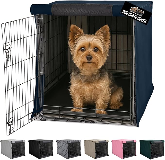 GORILLA GRIP Dog Crate Covers Compatible with Amazon Basics Dog Crates, All Sides Open, Privacy Cover Fits 24" Wire Kennel, Breathable Mesh Windows, Light Reducing Puppy Training Cage Topper, Navy