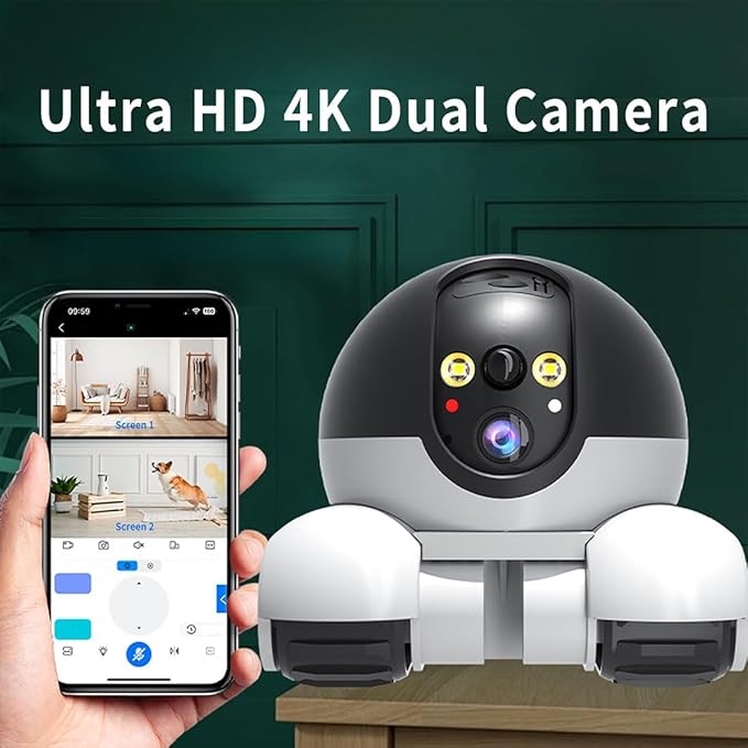 Pet Cameras Indoor with Phone App, 1080p Dual Lens, P 360°/T 90° Rotation Monitoring, 2-Way Talk, Night Vision, Motion Detection, Video Recording (4G, 128GB)