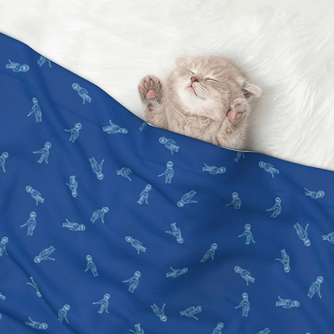 Two Sided Plush Pet Blanket for Warmth Comfort, Blue Background, Reversible Throw with Cozy Nubby Side for Chilly Nights Napping Spots Around House