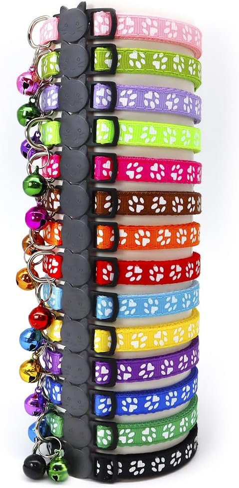 Reflective Cat Collars Breakaway with Bell 2-Pack Girl Boy Pet Kitten Collar with Star Moon Patetrn Adjustable 7.5-12.5 Inch (Brown)