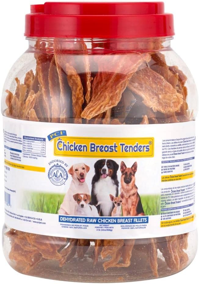 PCI Pet Center Inc. Chicken Breast Tenders Raw Dehydrated Chicken Breast Fillets Dog Treats, 2 Pound Container