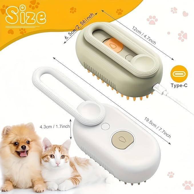 Puffease Cat Steam Brush, Spritz Defur Comb for Cats, Quick & Easy Pet Hair Remover, Massaging & Deshedding - Anti-Static, Moisturizing, USB Rechargeable for Dogs & Cats (Brown)