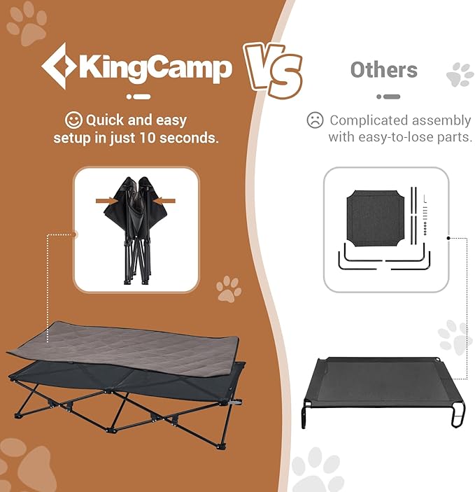 KingCamp Elevated Dog Bed for XL Dogs, Outdoor Raised Cooling Pet Cot Bed with Washable Breathable Mesh & No-Slip Feet Perfect for Camping, Backyard, Indoor Use (XL, Black)
