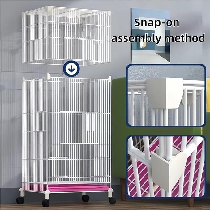 39.4-Inch Rolling Metal Bird Cage with Stand, Includes Grass Nest - Spacious Parrot Home for Budgies, Lovebirds, Canaries (White)