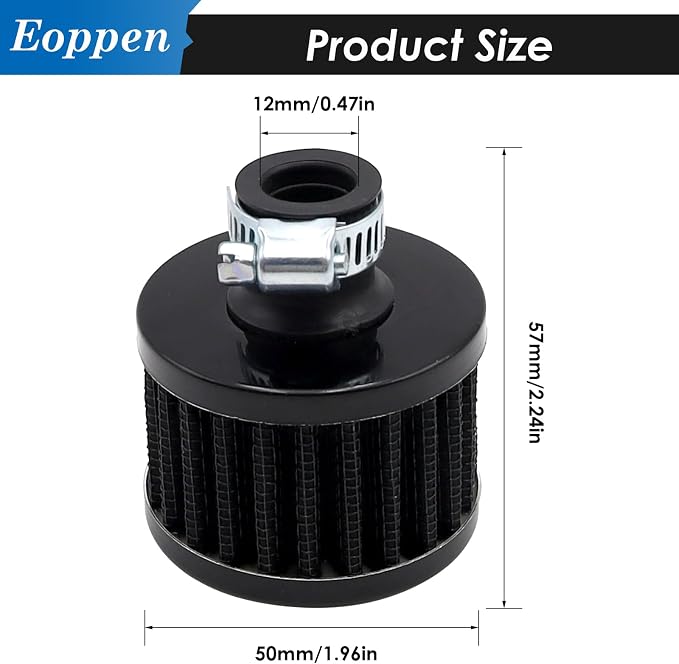 2Pcs 12mm Air Filter Mini Universal Vent Crankcase Cold Air Intake Breathe