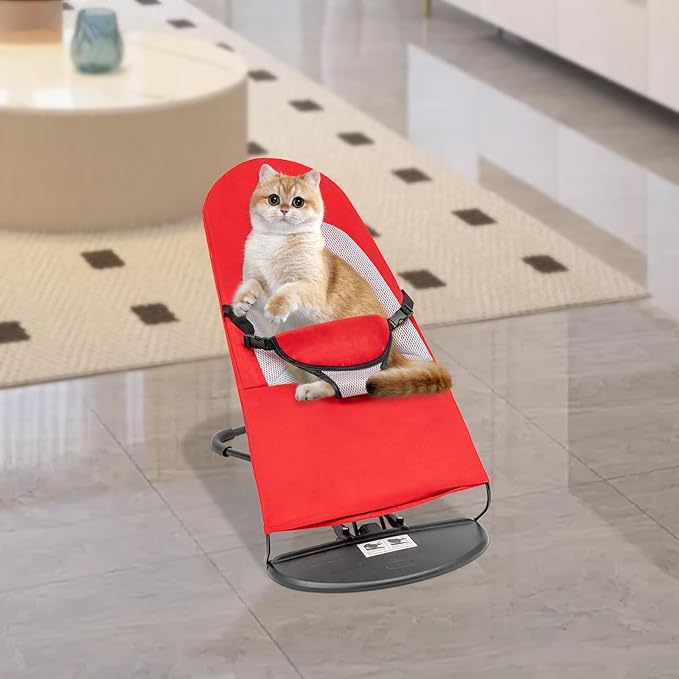 Pet Rocker Bed,Portable Pet Rocking Chair,Foldable Dog Bed,Washable Cat Cot,3-Position Height Adjustable for Cats Dogs up to 33 lbs (Red)