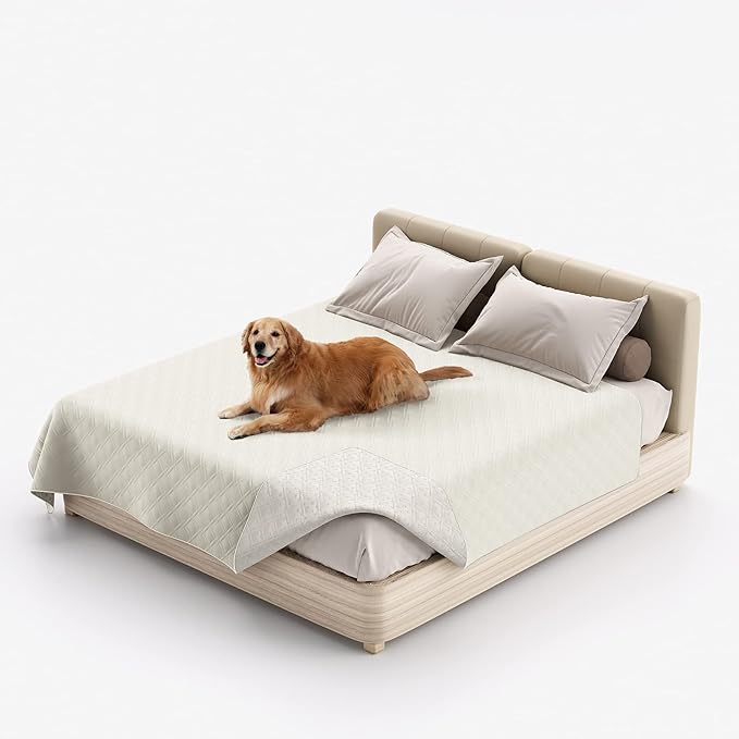 Waterproof Dog Bed Covers for Couch Protection, Water-Resistant Soft Dog Pet Blanket Anti-Slip Dog Blanket for Bed, for Furniture Bed Couch Sofa (Ivory White,52x82inch)
