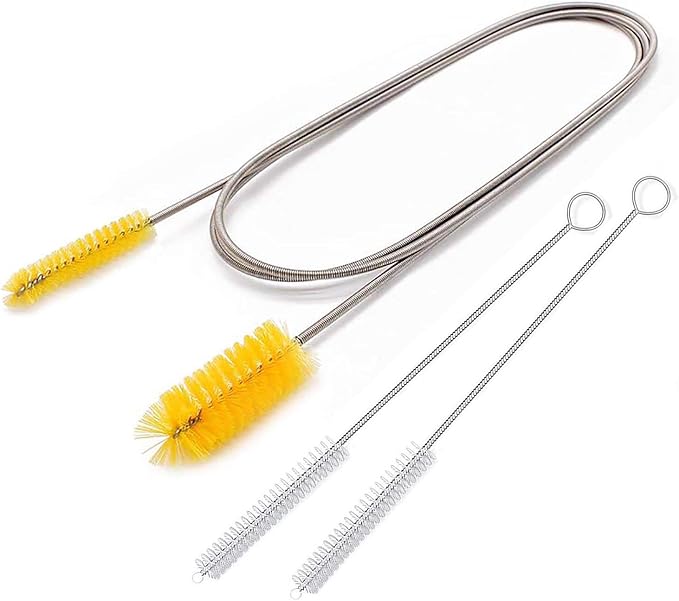 Flexible Drain Brush, Nylon Cleaner Double Ended Elastic Hose Pipe 67-inch and 2 PCS 8.2-inch Straw Cleaning Brush (Yellow)