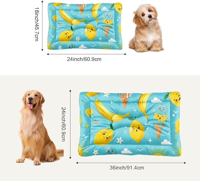 Banana Lemon Treat Turquoise Big Dog Bed Dogs Mat Pet Carrier Pad Crate Cushion Washable Non-Slip Small Dog Bed for Crate Kennel Beds for Crates Mat Cage Accessories Indoor Outdoor 36X24 Inch