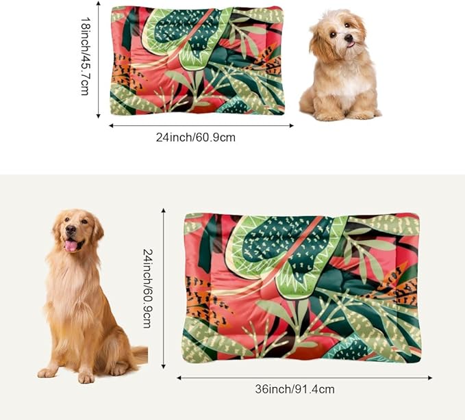 Green Red Tropical Leaves Dog Beds and Furniture Mattress for Dog Bed Crate Pad Bed for Crate Washable Non-Slip Beds Washable Small Small Mat Pillows Medium Dogs Indoor Outdoor 24X18 Inch