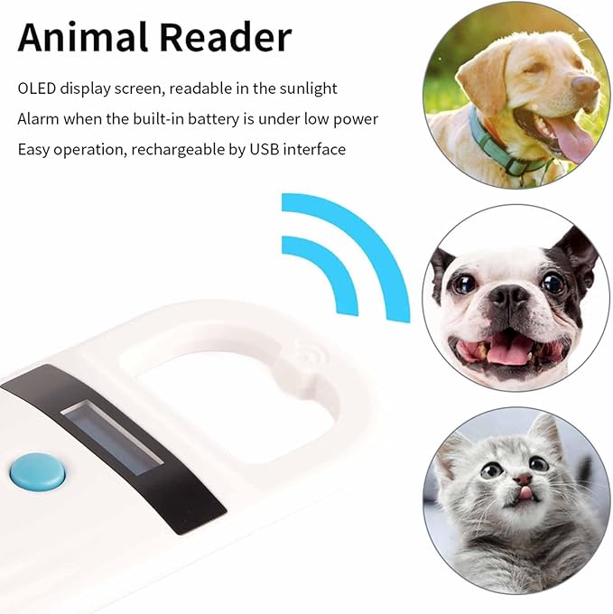 Pet ID Reader Rechargeable Microchip Scanner for Animal Management, OLED Display Screen for Outdoor Use, USB Interface, Applicable for Pet Owners