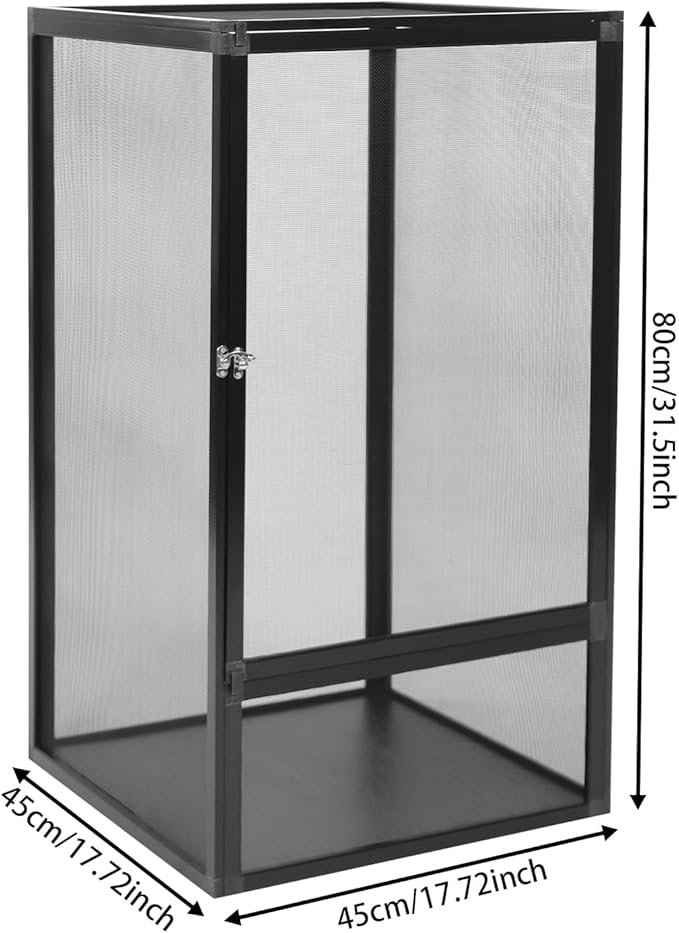 Freestanding Reptile Tank Micro Habitat Terrarium Enclosure with Fine Mesh 17.7 x 17.7 x 31.5in Knock-Down Reptile Habitat Tank with Metal Latch for Chameleons Lizards Snakes Birds Tarantulas