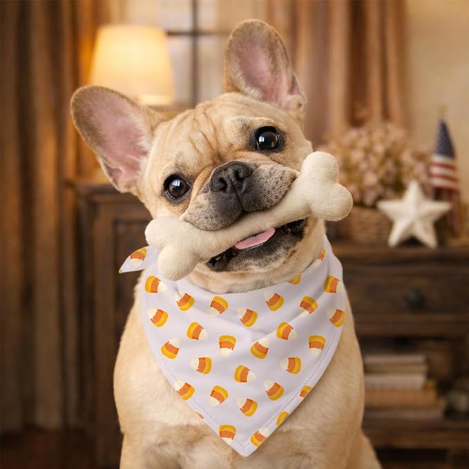 Candy Corn Dog Bandana, Funny Food Pattern Pet Kerchief, Candy Corn Print Adjustable Triangle Dogs Scarf, Comfortable Dog Bandana for Small Medium Dogs