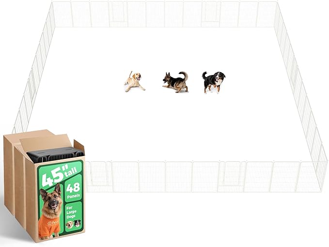 FXW Rollick Unleashed Dog Playpen for Indoor, Yard, RV Camping, 45 inch 48 Panels for Large Dogs, White│Patented
